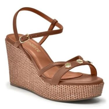 Imagem de Sandália Via Marte Anabela Salto Palha Tiras com Tachas Feminino 191-001-Feminino