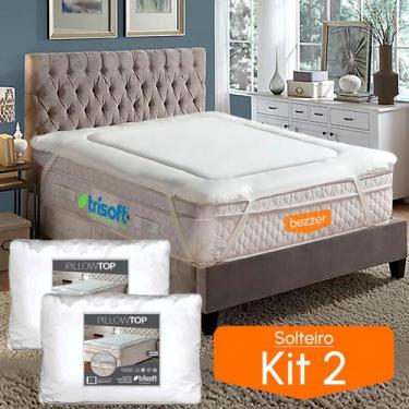 Imagem de 2x Protetor Colchão PillowTop Solteiro 90x1,9 Antimofo e Ácaro Fibra H