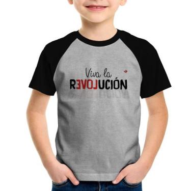 Imagem de Camiseta Raglan Infantil Viva la Revolución - Foca na Moda, Cinza, Pre