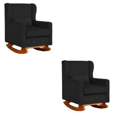 Imagem de Kit 2 Poltrona Aurora Balanço Vovo Suede Preto - FM - Fina Mobília