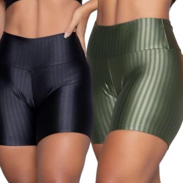 Imagem de KIT 2 Short Fitness Ikat New Zig 3D Serra e Mar Poliamida Cós Alto Academia Treino Moda Feminina-Feminino