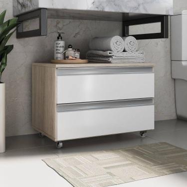Imagem de Gabinete Banheiro Rodinhas Joia 60cm 02 Gavetas Madeirado Branco