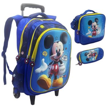 Imagem de Mochila Rodinha +lancheira térmica + estojo Mickey 3D