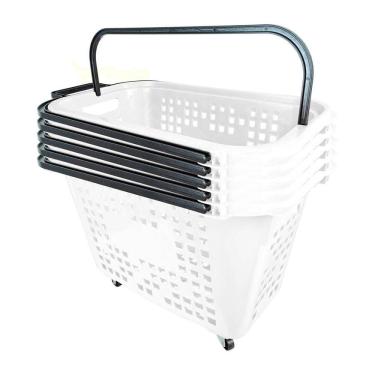 Imagem de Kit 5 Cestas De Compras Com Rodas 40L Branca