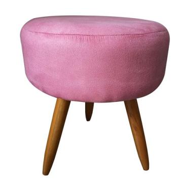 Imagem de Puff Puf Decorativo Lavínia Redondo Suede Rose Pés Palito Madeira Mz D