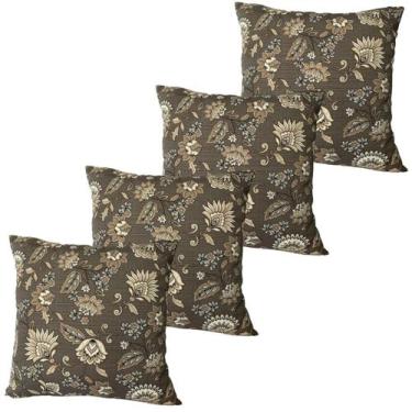 Imagem de Kit 4 Capas de Almofada Impermeável Jacquard Floral Marrom 45cmx45cm -