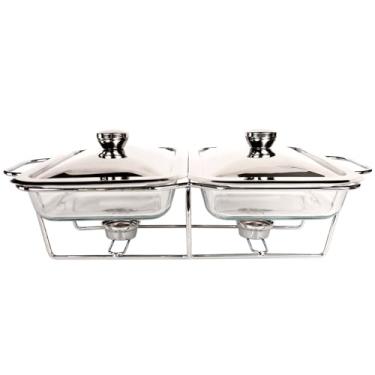 Imagem de jinsongdafa Caçarola assadeira de vidro com tampa e prateleira de aço inoxidável, assadeira grande para caçarola e lasanha, máquina de lavar louça, freezer, micro-ondas e forno (retângulo prateado 2