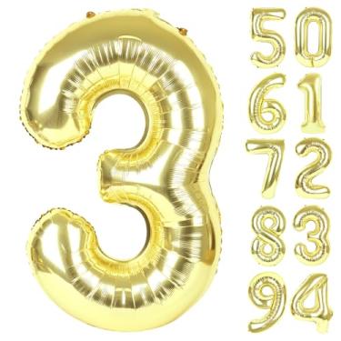 Imagem de Champagne Gold 3 Balloon, Number Balloons 40 Inch, 3rd Birthday Decorations for Kids Girls Women Party Supplies for Party Decorations, Number 3 Balloon