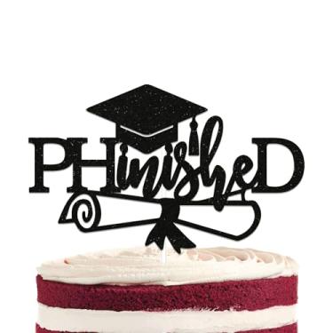 Imagem de Phinished Cake Topper, Master Degree Graduation Party Decorations, Congrats Phd Cake Decor, College Graduation Party Decoration Black Glitter