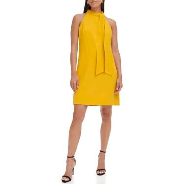 Imagem de Vince Camuto Minivestido feminino sem mangas com laço no pescoço, Mostarda, 46