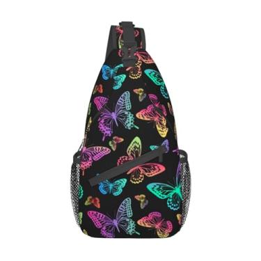 Imagem de VOOHDDY Bolsa tiracolo para mulheres, homens, viagens, caminhadas, mochila tiracolo para o peito, casual, mochila esportiva, Borboleta arco-íris moderna, One Size, Bonito