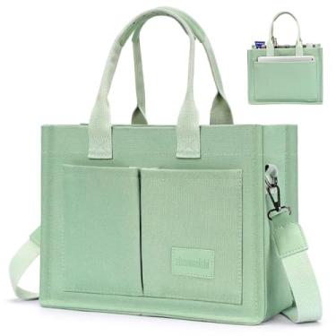 Imagem de Bolsa de lona feminina com bolsos, bolsa transversal, bolsas de ombro, bolsas de trabalho casuais, bolsa de mão, Verde, Large, Sacolas de lona