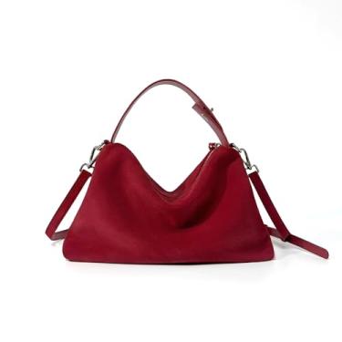 Imagem de VAKAER Bolsa feminina de camurça, bolsa tiracolo de couro de camurça com alça ajustável bolsa de ombro nobuck Hobo, Vermelho, One Size