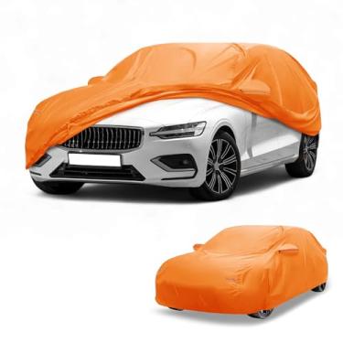 Imagem de Partuto Capa de carro à prova d'água para todos os climas, automotiva, ao ar livre, anti-UV, proteção contra chuva, cobertura externa completa para Volvo S60 (est) 210D-PU laranja com tiras refletivas