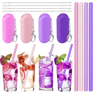 Imagem de Meanplan Canudos de silicone com estojo canudos reutilizáveis conjunto de canudos portáteis dobráveis de silicone para festa com canudo frio ou quente com estojo de transporte, escovas de limpeza de