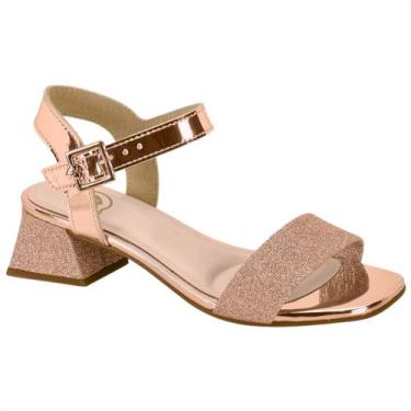 Imagem de Sandália Infantil Molekinha Salto Quadrado Fivela Ouro Rosado, Ouro ro
