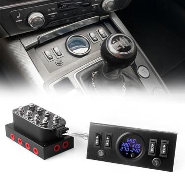 Imagem de Válvula coletora de suspensão pneumática solenoide de 8 válvulas de atualização de 12V com painel de controle Simplify Ship Type Switch, equipada com medidor de pressão de ar azul de cinco monitores