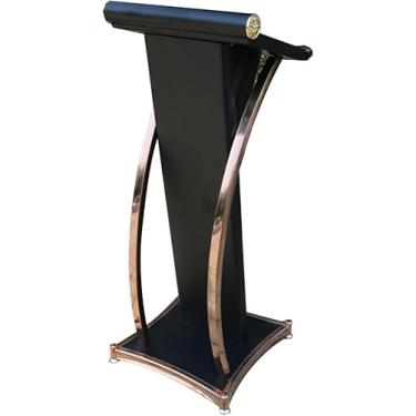 Imagem de Púlpito de metal curvo, pódio de chão, púlpito de igreja em pé, suporte de pódio de conferência de aço inoxidável para escola de escritório, preto