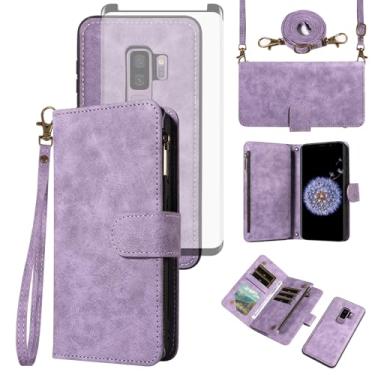 Imagem de Asuwish Capa de celular para Samsung Galaxy S9 Plus com zíper carteira celular com protetor de tela de vidro temperado alça transversal alça flip compartimento para cartão S9+ 9S 9+ S 9 9plus S9plus