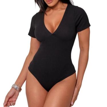 Imagem de Body Feminino Canelado Decote Em V Blusa Verão Básica - LUNNA, Preto, 