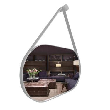 Imagem de Espelho Oval Lavabo com Alça Horizontal Couro - Diretoo, Gelo