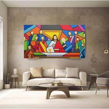 Imagem de Quadro Religião Santa Ceia Moderna Colorida 60x40 Em Canvas Cor imagem Cor da armação Borda Infinita