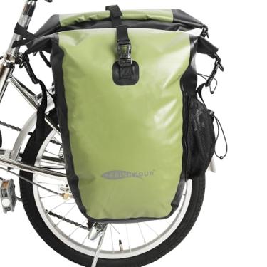 Imagem de AFISHTOUR Cestos de bicicleta à prova d'água - Sacos de selim de 25 L para rack traseiro de bicicletas - Bolsa de bicicleta para mercearia, laptop (verde, 1 par)