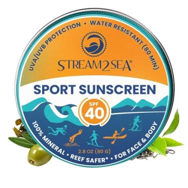 Imagem de STREAM 2 SEA Bálsamo Protetor Solar Stream2Sea Em Lata, Protetor Solar Mineral Spf40 Reef Safe, Protetor Solar Biodegradável Para Rosto E Corpo, Protetor Solar Natural Orgânico Sem Perfume Tamanho V