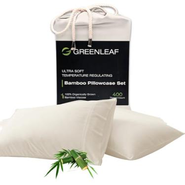 Imagem de Greenleaf Conjunto de 2 fronhas King | Capas de almofada ultramacias | Fecho de envelope | Cultivada organicamente | 100% viscose derivada de fronhas de bambu | Fronhas respiráveis e refrescantes,