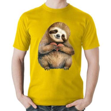 Imagem de Camiseta Algodão Bicho Preguiça Coração - Foca na Moda, Amarelo, G