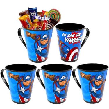 Imagem de 5 Copos Capitão América Caneca de Festa Decoração Lembrança - Plasútil