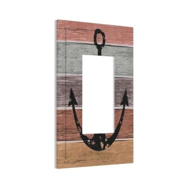 Imagem de Yamxbfa Capas decorativas para tomadas rústicas coloridas de madeira marrom âncora 1 gangue decoração única GFCI dispositivo interruptor de luz cobre placa, 1 placa de parede basculante jumbo