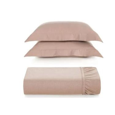 Imagem de Kit 2 Fronhas + Lençol Queen c/ Elástico Bossa 300 Fios 100% Algodão K