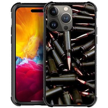 Imagem de ZHEGAILIAN Capa compatível com iPhone 15 Pro Max, capas de munição de metralhadora AK 47, traseira de vidro temperado + capa protetora de choque TPU de silicone macio para iPhone 15 Pro Max