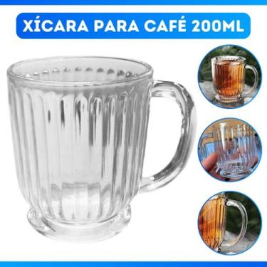 Imagem de Xícara Caneca Copo De Vidro Transparente Café Chá Cappuccino Alça 200m
