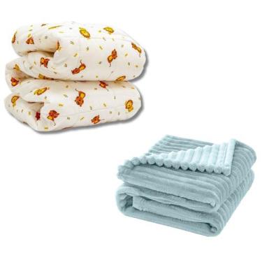 Imagem de Cobertor Kit 2pçs Bebê Wave Berço Azul e Edredom Leão - Neném Na Nuvem