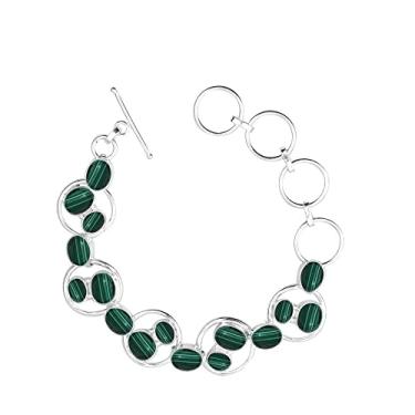 Imagem de Pulseira de Labradorita com Pedra da Lua Natural, Pedra Natural 925 com Sobreposição de Prata Artesanal para Mulheres, Latão, prata, Malaquita