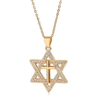 Imagem de BeTime Colar Estrela de Davi: Colar de cruz y2k | Estrela de seis pontos com colar de cruz, presente de joias góticas para mulheres, Cobre, Zircão