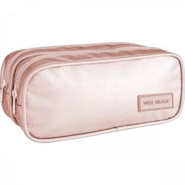 Imagem de Tilibra Estojo Duplo Grande Metalizado Rosé West Village Nylon 20x9cm