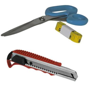 Imagem de Kit Profissional Estilete Tesoura E Multiuso Para Decoração 1 Fita Mét