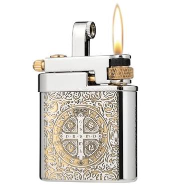 Imagem de Isqueiro de latão antigo para homens, chama macia de roda de pederneira, design de braço de elevação vintage, uso externo durável, presente para homens, pai, marido (Constantine)