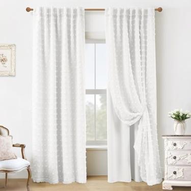 Imagem de Cortinas brancas transparentes plissadas para quarto de quarto com design, semi blackout, pompom, texturizado, estilo casa de fazenda, estilo boho, cortinas francesas para sala de estar, 213 cm de
