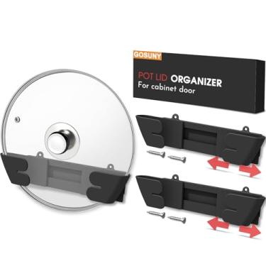 Imagem de Gosuny Organizador universal ajustável de tampa de panela para armário – Pacote com 3 organizadores de tampas de panela, suporte de parede interno para armário de cozinha, cabe de 15 a 33 cm (preto)