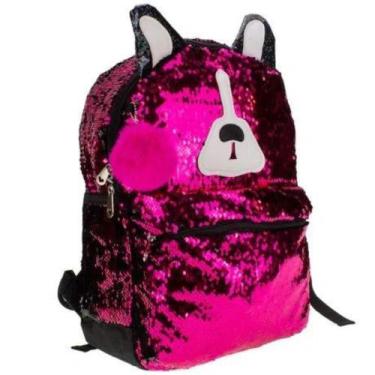 Imagem de Mochila de Costas Juvenil Feminina Cachorro Paetê com Pompom Clio, ros