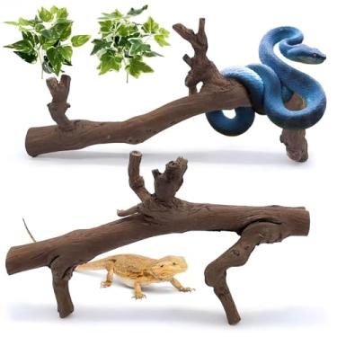 Imagem de kathson 2 ramos de escalada de cobra, decoração de ramos de madeira de répteis, madeira natural para acessórios de escalada de habitat de lagarto, ornamento de tronco de árvore para dragões barbudos