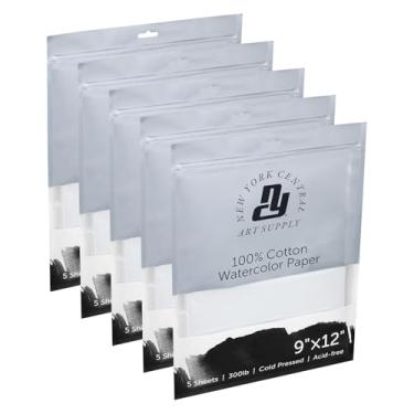 Imagem de New York Central Folhas de papel aquarela, 23 x 30 cm, prensa a frio de 136 kg, pacote com 25 - grau profissional, livre de ácido, arquivamento, estabilidade de superfície superior para artistas