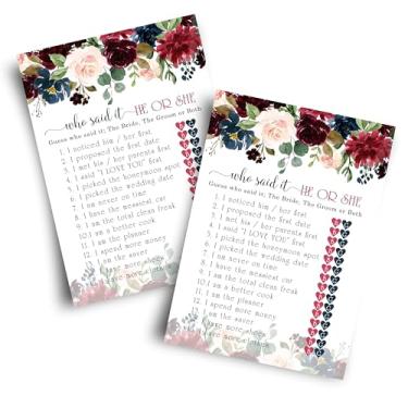 Imagem de Jogo de chá de panela floral indigo He Said or She Said (pacote com 25) Guess Who Knows the Bride and Groom Best for Wedding, Engagement Party, Rehearsal Jantar