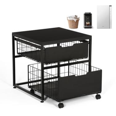 Imagem de KELIXU Mini suporte de geladeira com gaveta de armazenamento, carrinho de geladeira pequeno com rodas, suporte de micro-ondas resistente, 55 cm C x 55 cm L mini armário de geladeira para dormitório