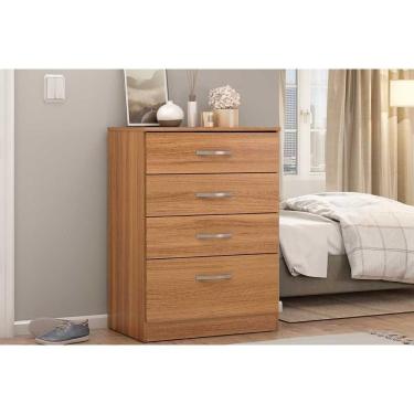 Imagem de Cômoda Astral 4 Gavetas MDF com Puxador Plástico Amêndoa Branco para Quarto de Solteiro