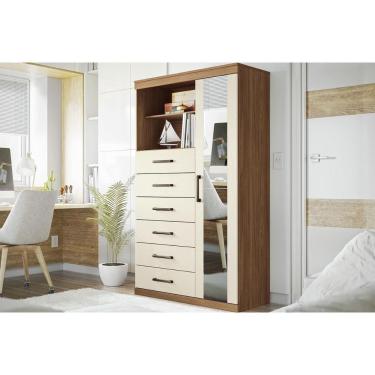 Imagem de Cômoda Casal Marabá 1.6 C- 1 Porta 2 Nichos E 6 Gavetas C- Espelho Jatoba-areia - Santos Andirá